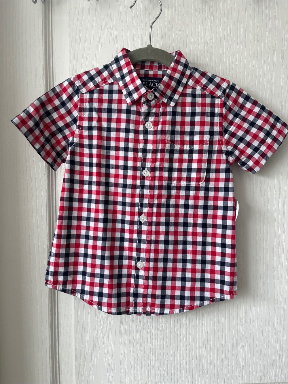 NWT The Children's Place Red, Navy & White Plaid Short-Sleeve Button-Down Shirt